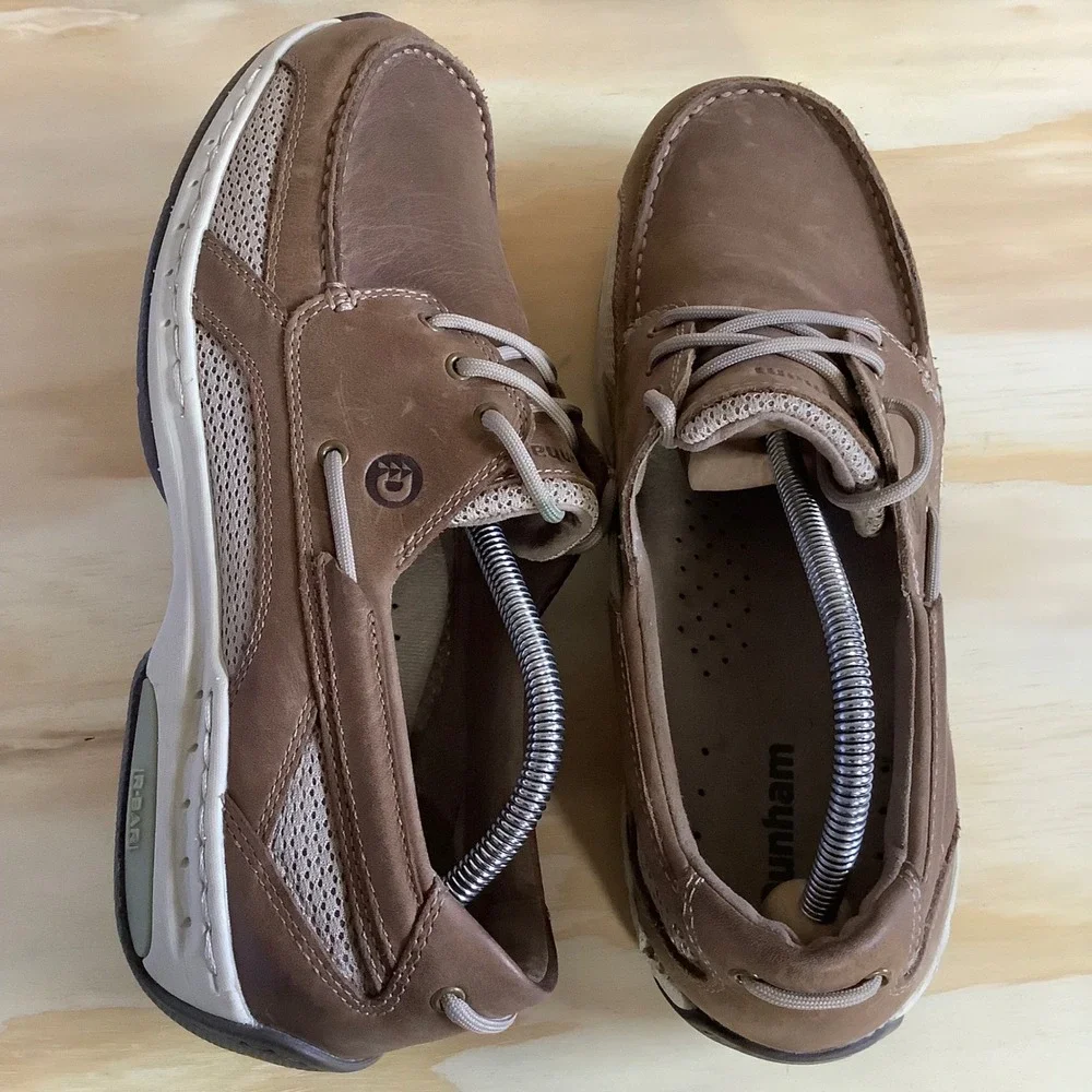 Dunham Captain MCN410TN Mens Tan Leather Mesh Boat Shoes Size 10 6E Extra Wide